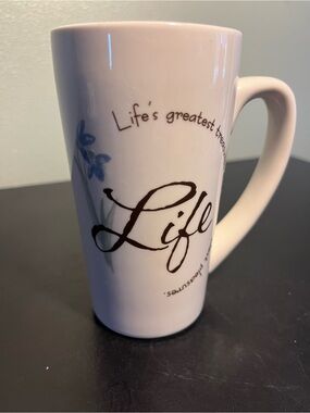 Life is a Circle Mug with Blue Floral Accent and 'Life' Script